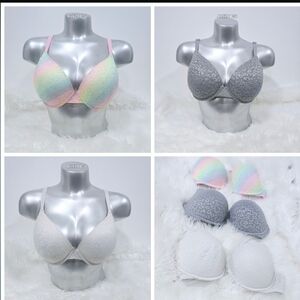 PINK Victoria's Secret Pastel and Gray Bra Set Of 3 Size 36D
